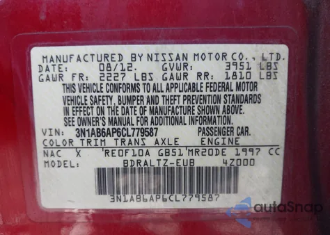 2012 Nissan Sentra 2.0 S from USA, damaged, VIN 3N1AB6AP6CL779587